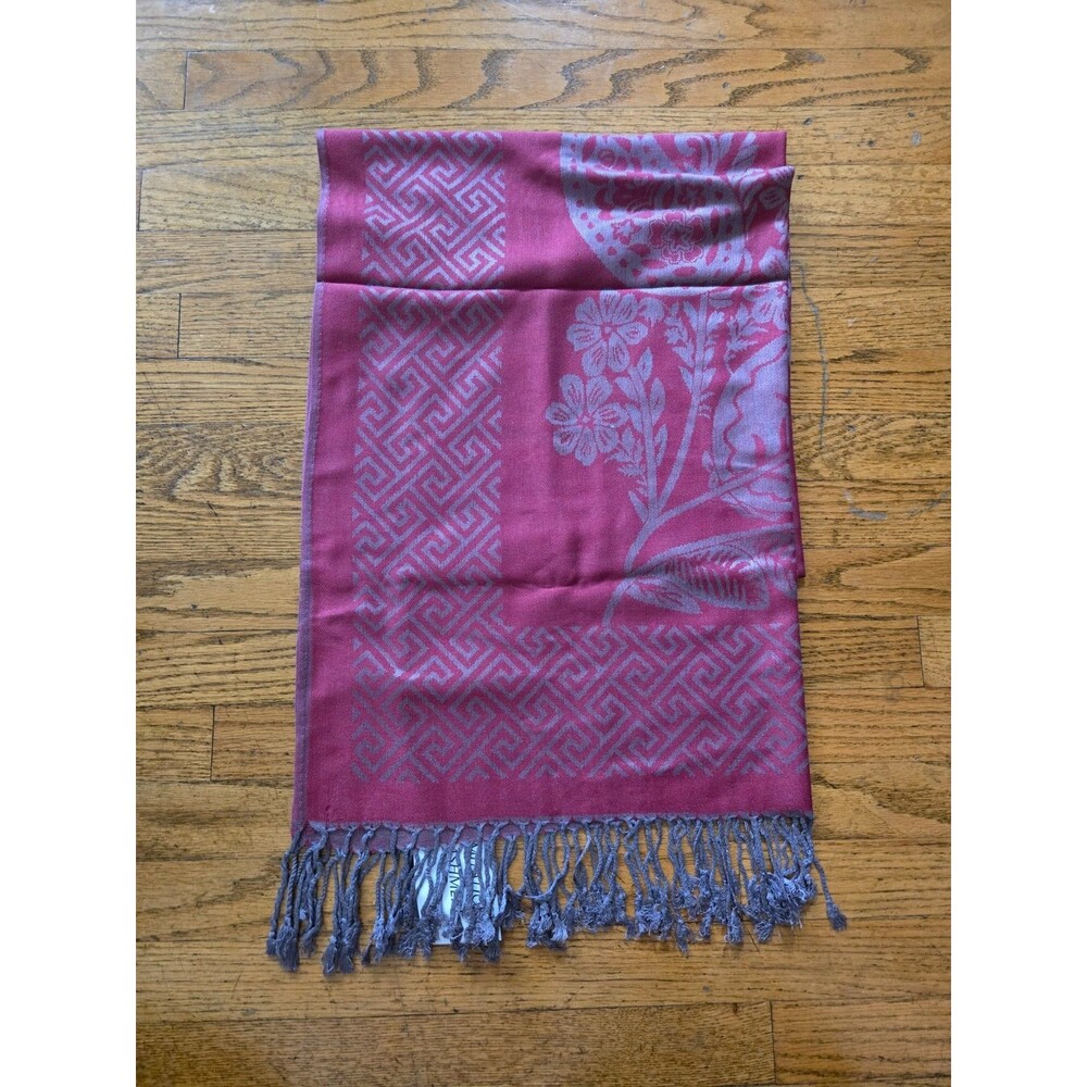 Jerusalem Holy Land 100% Cashmere Floral Red/Silver Scarf/Wrap NWT